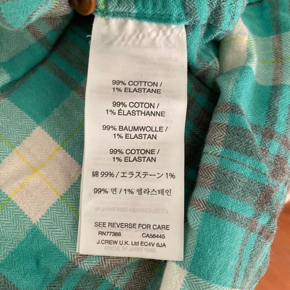 J. Crew Shirt Womens Sz 2 Aqua Green White Plaid Cotton Flannel Pocket Button Up - Picture 7 of 11